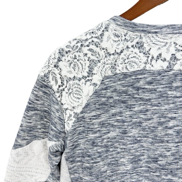 REBECCA TAYLOR Lace Insert Sweatshirt Gray White Silver - Picture 5 of 7